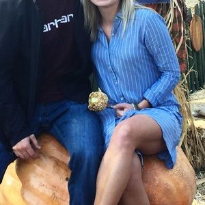 Blue and white striped dress